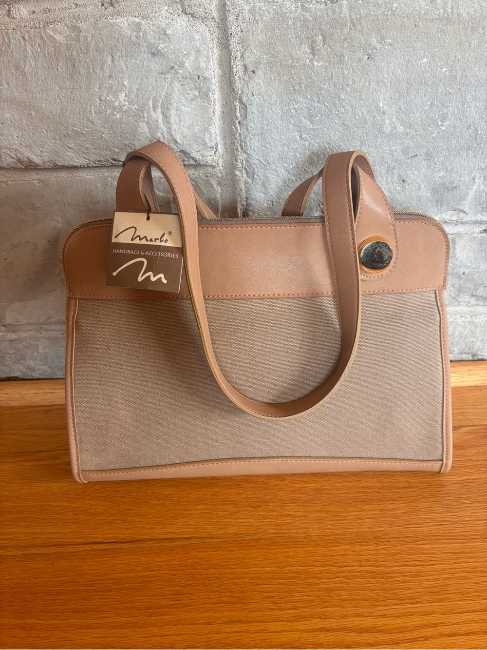 Marlow Beige & Tan Canvas Shoulder Bag
